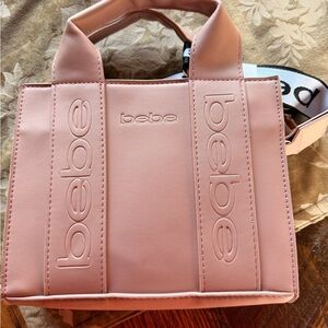 Bebe pink/tan Tote Bag New Handbag Purse Designer retail $89 Huge Sale! Fast!